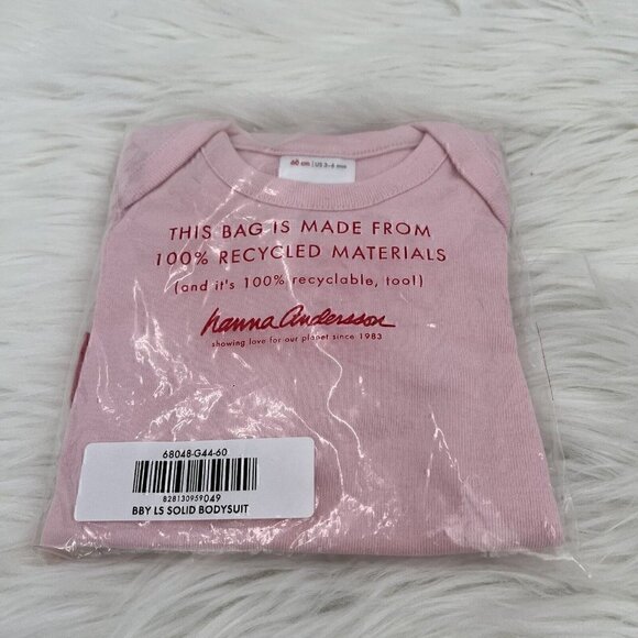 NEW HANNA ANDERSSON Long Sleeve Solid Bodysuit Pink 3-6 Months 80 - Picture 2 of 9